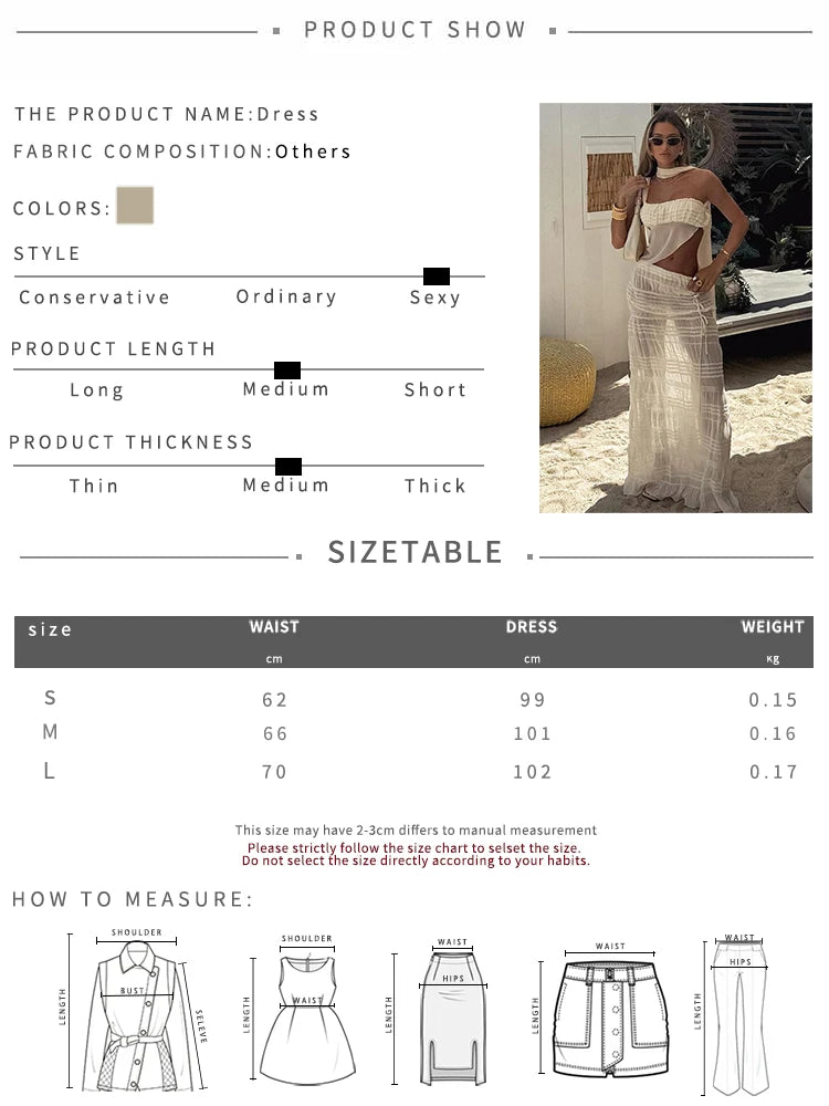 Weird Puss See Through 2-Piece Set Scarf Strapless Top Mesh Irregular Hem+Multi-Pleated Skirt Beach Party Matching Pretty Suits