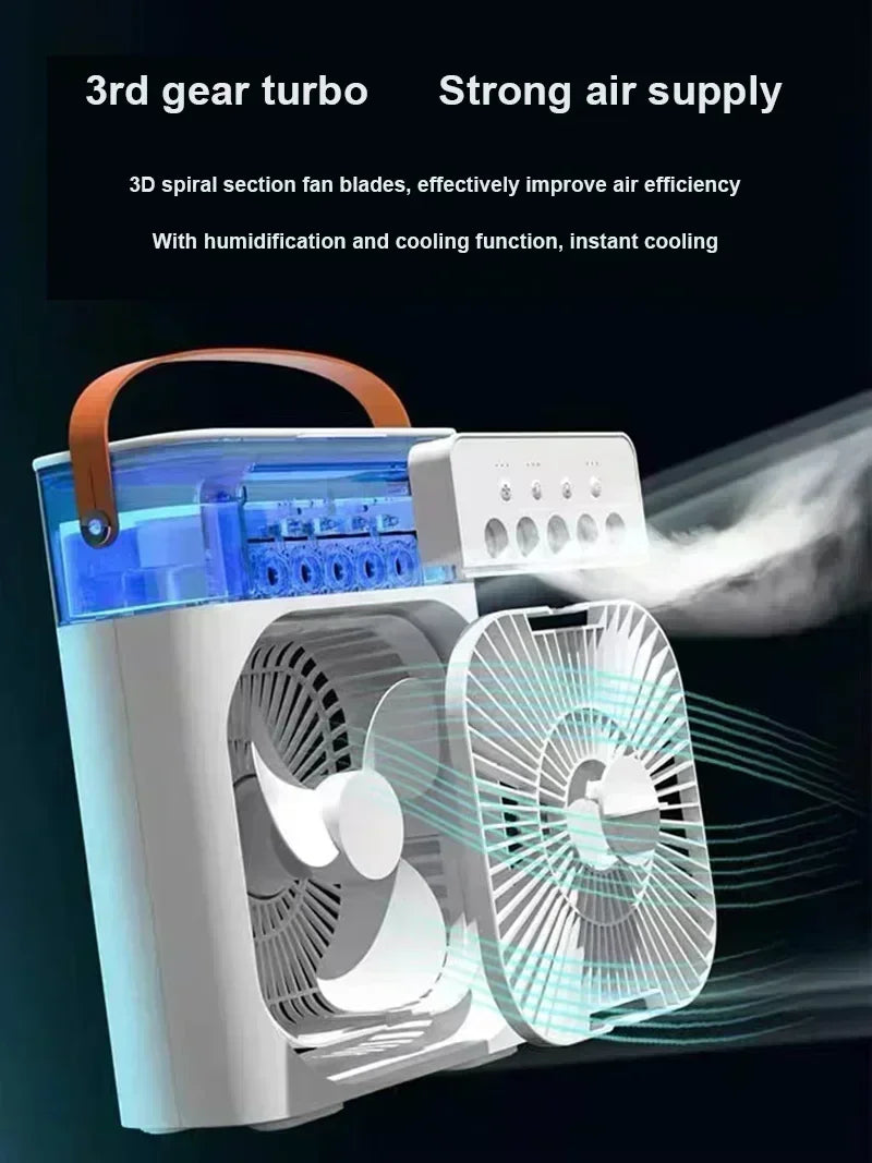 Ar condicionado portátil com luzes noturnas LED, 3 em 1 ventilador, pequeno refrigerador de ar, umidificador, casa fãs, Dropship