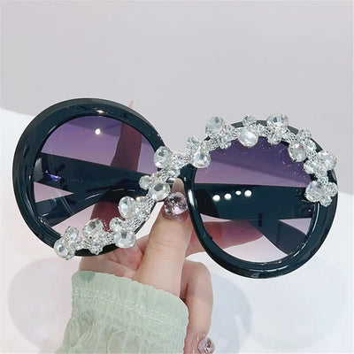 Oversized Vintage Round Sunglasses Women Diamond Rhinestone Sunglasses Men Luxury Brand Designer Glasses Outdoor Cycling Eyewear