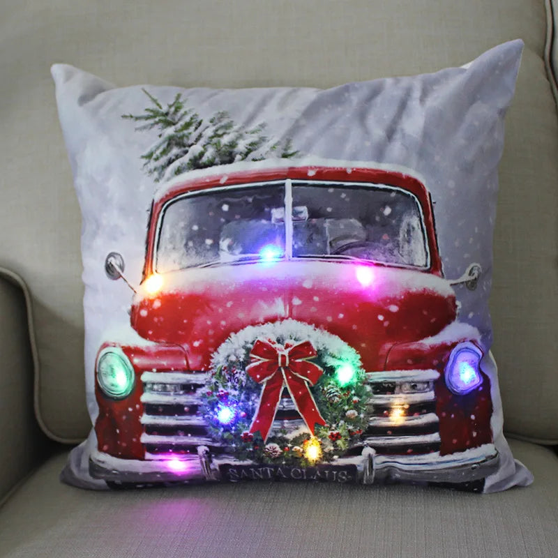 45cm Glowing Santa Claus Pillowcase with Led Lights 2023 New Year Decoration for Home Christmas Ornament Decor Led Cushion Cover