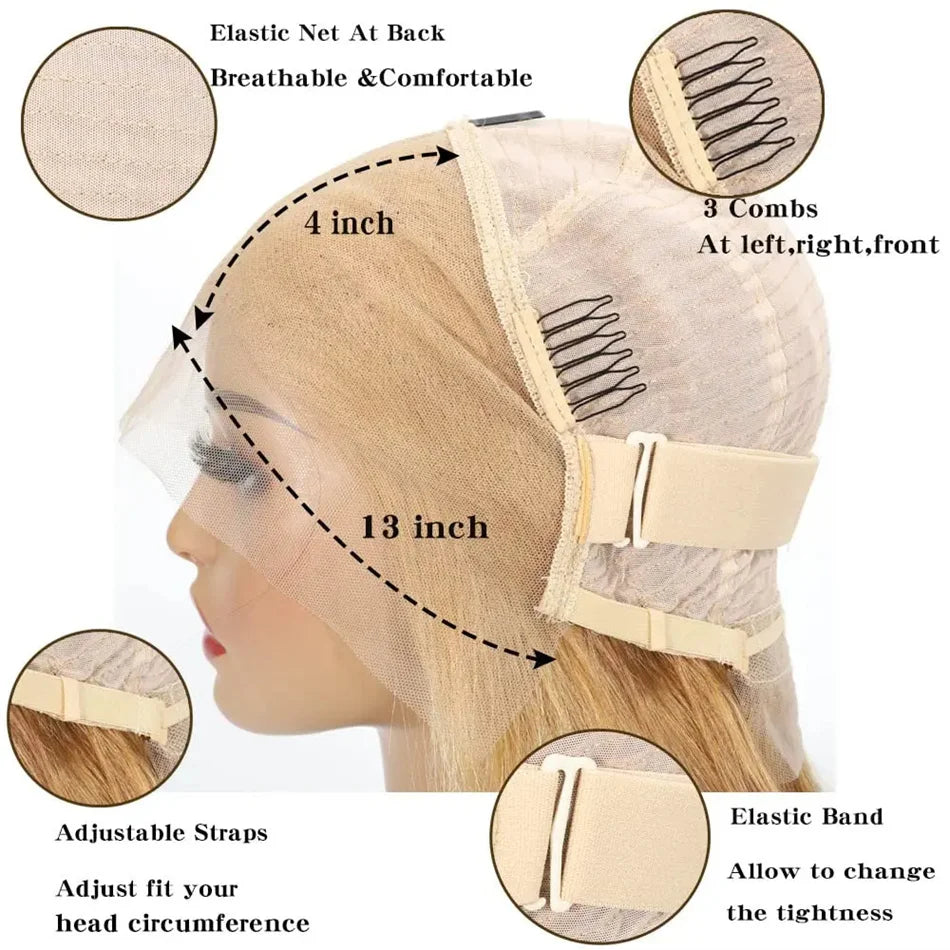 210% Density Vietname Super Double Drawn Bone Straight 13x4 Frontal Bob Wig with 100% Human Hair 613 Honey blond For Black Women