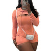 Women's Knitted Ribbed Cargo Pocket Playsuits with Hooded Long Sleeve Top Outfits Jumpsuits Shorts Overalls Birthday Clubwear