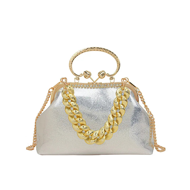 2024 Luxury Women Gold Green Chain Messenger Bags PU Leather Shoulder Bags Shell Clip Designer Handbag And Purse Wedding Clutch