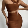Women Summer Sexy Hollow Out Brown Midi Knee Length Bodycon Bandage Dress 2023 Designer Elegant Evening Party Dress Vestido