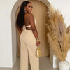 Sexy Halter Backless Jumpsuits Woman Elegant High Waist Flare Pants Sleeveless Beading Ruched Party Romper Birthday Club Outfits