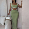 Weird Puss Summer Trend 2 Piece Set Women White Edging Strapless Tops+Shoulder Straps Dress Stretch Matching Streetwear Outfits