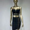 Women Celebrity Sexy Cut Out Mental Black White Mini Bodycon Bandage Skirt Set 2023 Elegant Evening Birthday Club Party Outfits