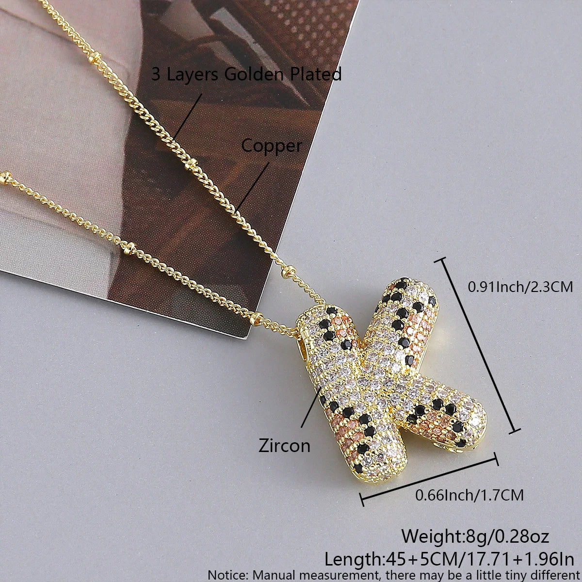 MHS.SUN New Leopard Bubble Letter Necklace Gold Plated Chunky Bubble Zircon 26 Initial Pendant Necklace Women Fashion Jewelry