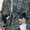 Women's Blouse Retro Style Lapel Loose Shirt 2024 Autumn Plaid Long-sleeve Pocket Shirt For Women Shirts Top  Рубашки Женские