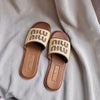 Designer Women's high quality flat leather non-slip slippers Summer triangle printed slippers Comfortable casual beach sandals