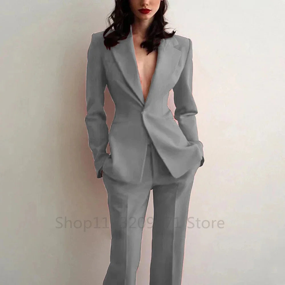 Women's Suit Party Wedding Plus Size 2pcs Slim Fit Spike Collar Prom Blazer Pants Outfit Dress Evening Dresses for Prom Traf Set