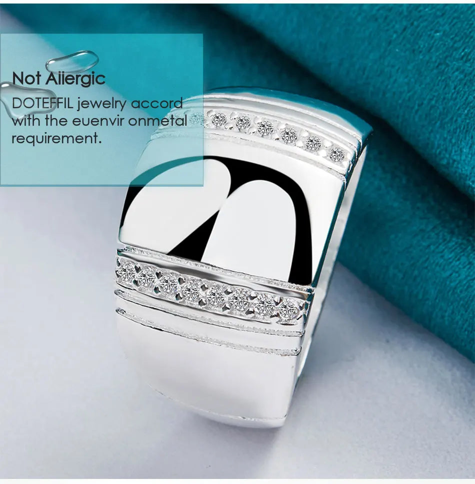 DOTEFFIL 925 Sterling Silver Big Smooth AAAAA Zircon Ring For Man Woman Fashion Wedding Engagement Party Gift Charm Jewelry