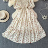 2024 New Summer Flower Print Long Dress Women Vintage Square Neck Ruched Chest Sash Bandage Sundress Party Vestidos