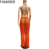 FAGADOER Sexy Hollow Out Tassels Pants Two Piece Sets Women Halter Sleeveless Backless Crop Top + Pants Outfit Female Streetwear