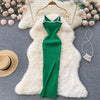 Summer V Neck Knit Sexy Strap Dress Women Elatic Waist Bodycon Sundress Female Beach Backless Maxi Long Dress