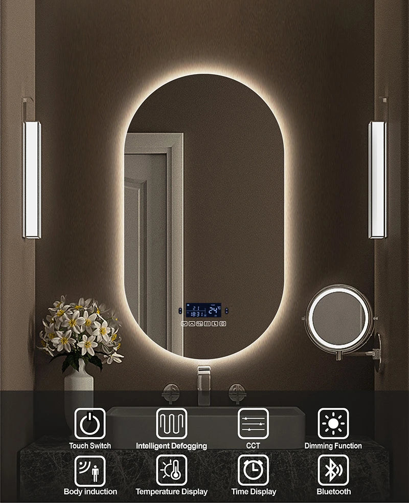 Bathroom Smart Makeup LED Mirror Adjustable light With Bluetooth Speaker Anti-Fog Human Body Induction Hotel Decoration Mirror