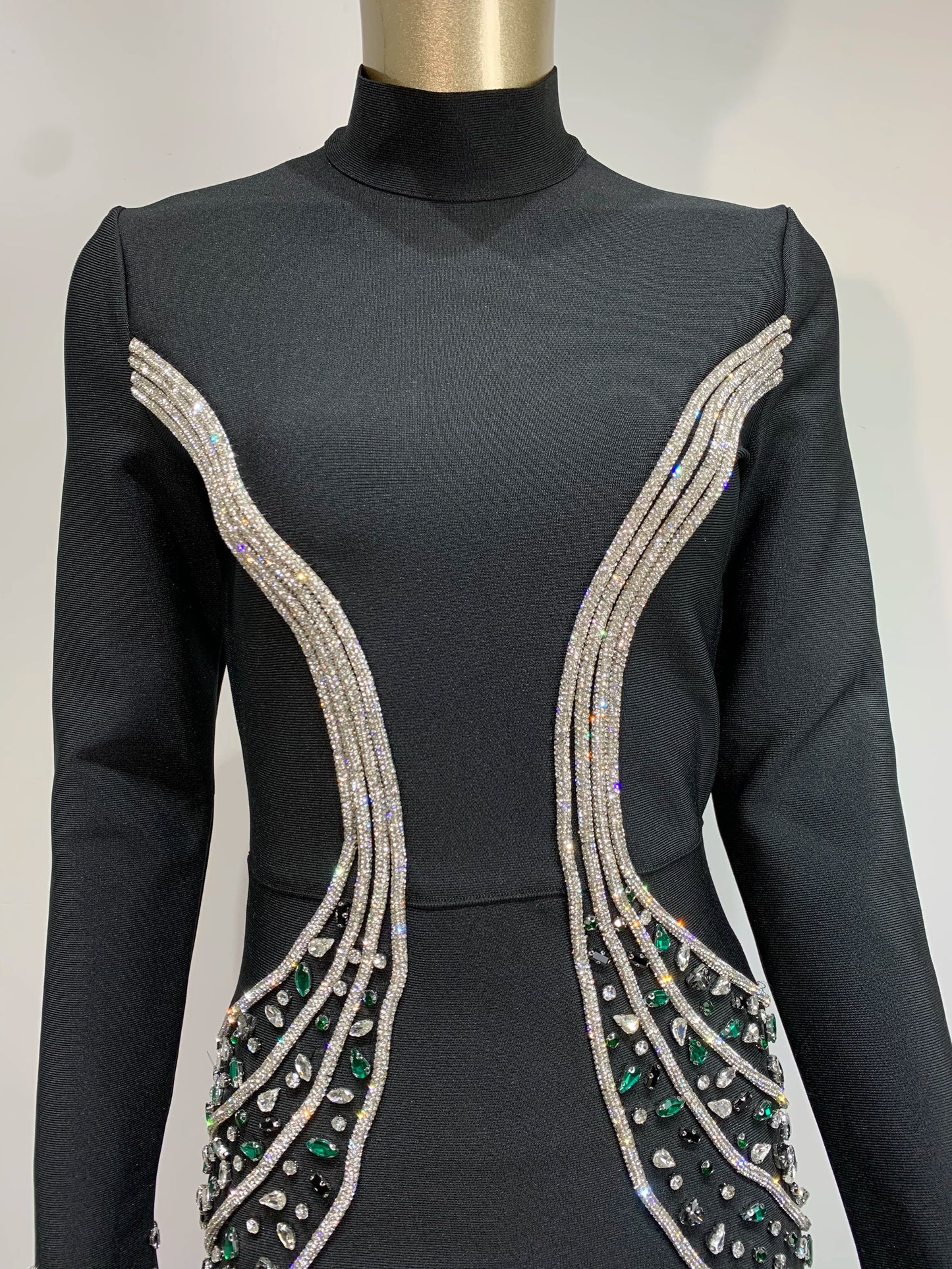 Women Celebrity Sexy Beading Crystal Diamonds Black White Maxi Long Bodycon Bandage Dress 2024 Elegant Evening Club Party Dress