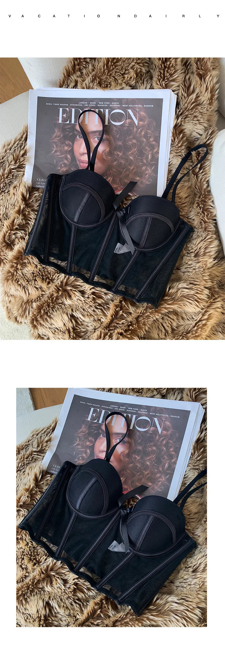 Lace Bra Sexy Mesh Underwear Women Hollow Out Shape Half Cup Soft Bralette Anti-sag Push Up Bow Thicken Women Underwear Set