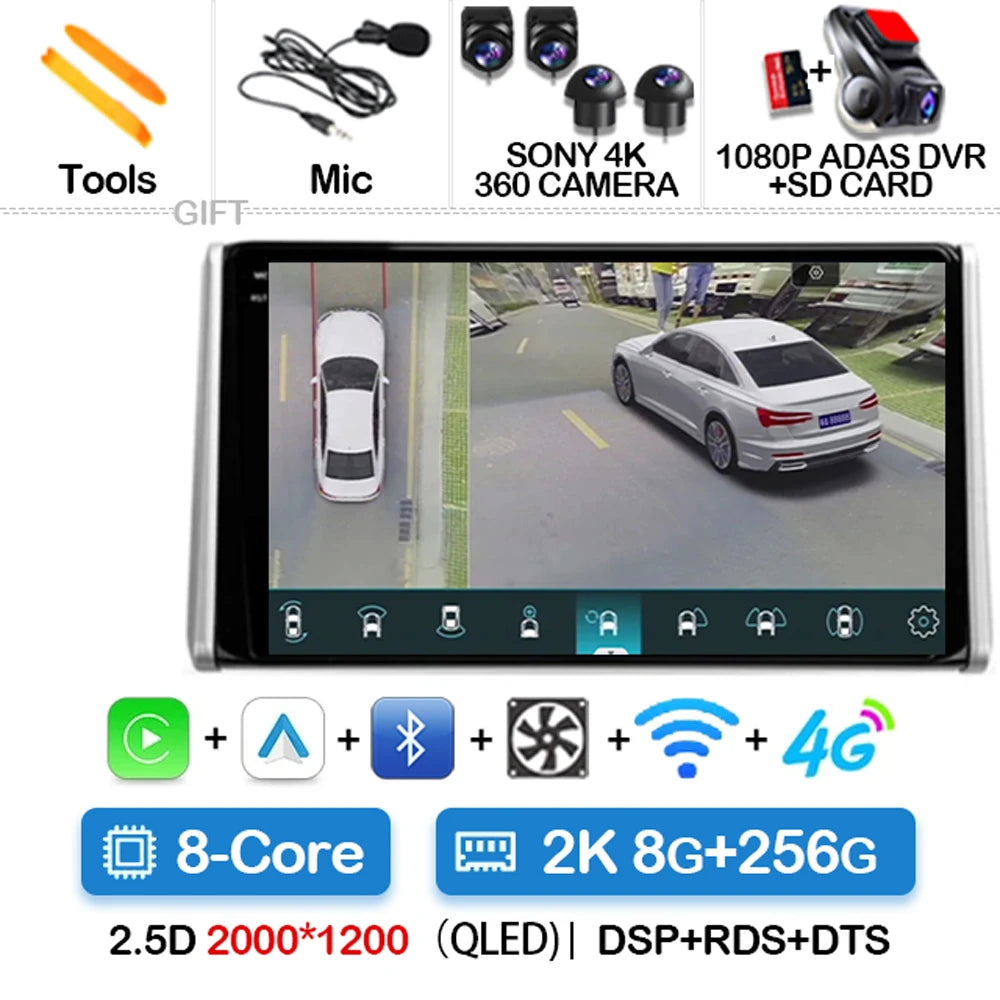 Android 14 Car Radio For Toyota RAV4 5 XA50 2018 - 2023 Multimedia Video Player Navigation GPS 2Din Carplay Auto 4G WIFI QLED BT