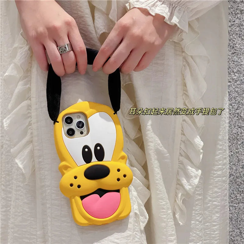Disney Pluto Pup Plush Ears Phone Case For iPhone 11 12 13 14 15 Pro Max 15Pro 14Pro 13Pro 3D Soft silicone Dog Cover