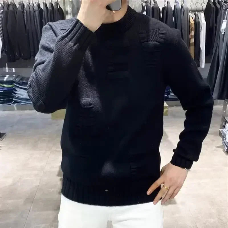 Men's Clothing Green Knit Sweater Male Letter Plain Solid Color Pullovers Sheap Korean Fashion Classic Jumpers A Overfit Heated