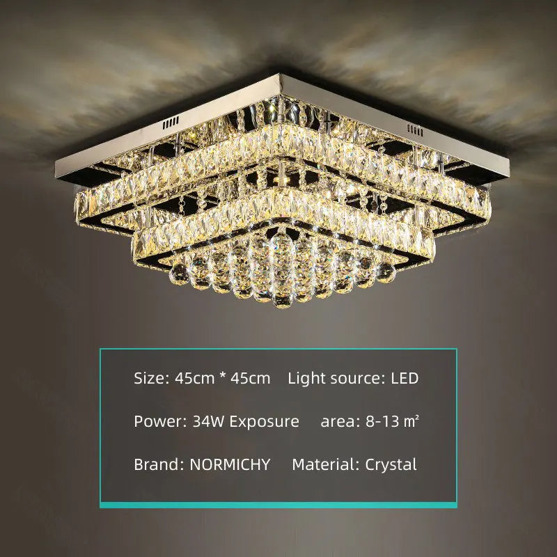 Modern Luxury Crystal LED Chandelier For Living Room Bedroom Dining Room Kitchen Ceiling Lamp Silver Chrome Remote Control Light