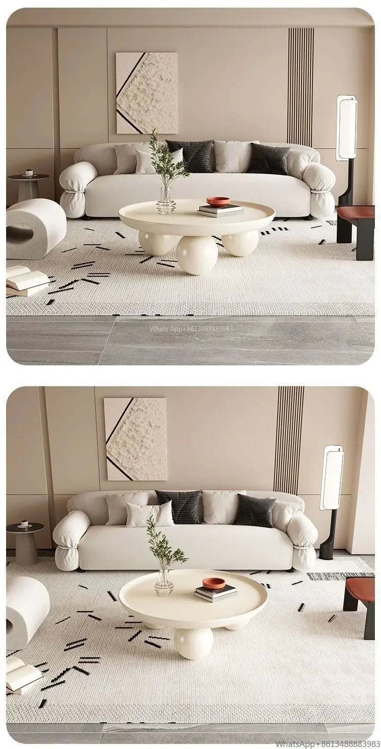 Nordic Combination Bedroom Coffee Table Simple Light Luxury Household Cream New Round Living Room Modern Small Apartment
