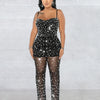 HBLL Women Club Outfits Spaghetti Strap Bodycon Jumpsuits Sparkly Rhinestone Romper Birthday Night Out One Piece Clubwear