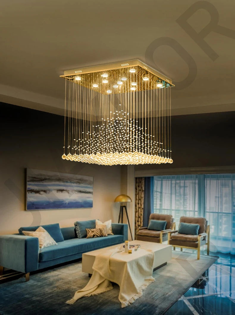 Chandelier K9 Crystal Pendant Ball Square Chandelier Lighting Fixture Raindrop Curtain Glass Chandelier LED Light