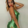 Sexy Sparkly Dress Halter V Neck Cami Mini Bodycon Club Party Dress Glitter Sleeveless High Slit Dress