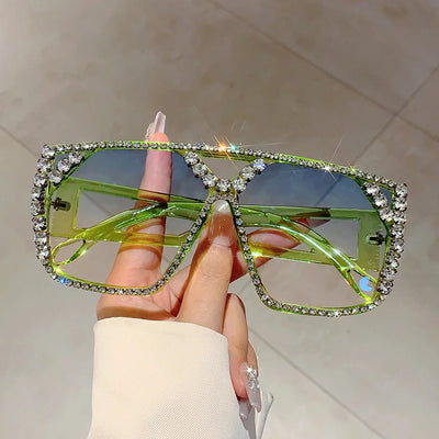 KAMMPT Rhinestone Shine Brand Design Sunglasses Fashion Women Grey Sun Glasses Trendy Decoration Sun Shades for Party Driving
