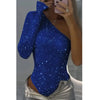 2025 Spice Girls Sexy Sequin Top One-Shoulder Tight Rhinrhinone Solid Color Silver One-Piece Fashion Party Nightclub Summer Top