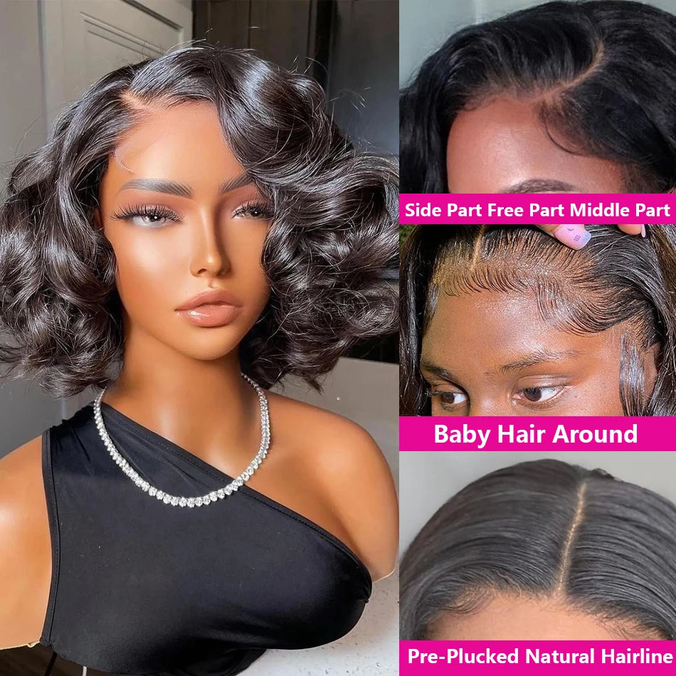 Bob Wig Salt & Pepper Color 13x4 5x5 Hd Lace Closure Wig Body Wave Lace Front Wig PrePlucked 100% Human Hair Lace Frontal Wig