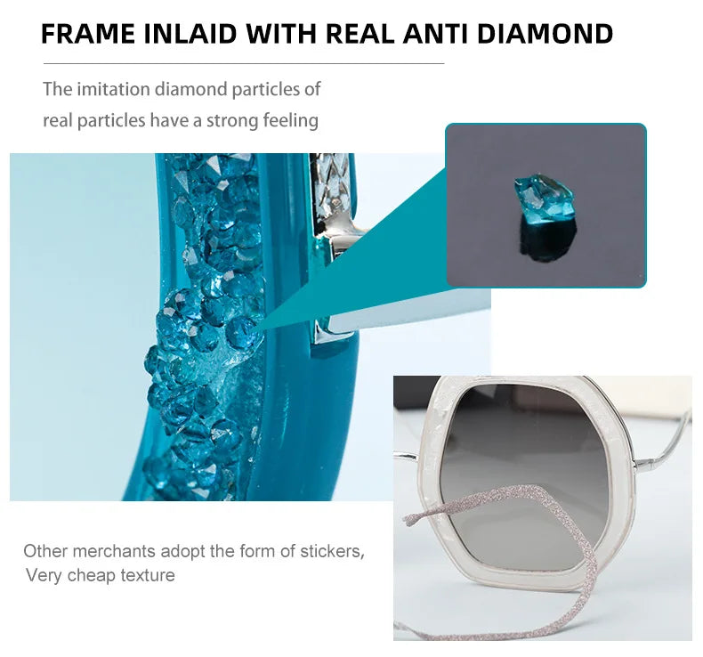 Oversized Luxury Diamond Shiny Sunglasses Women Irregular Round Crystal Sun Glasses Men UV400 Shades Eyewear Polygonal Sunglass