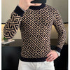 Autumn Winter Velvet Knitted Sweater Men's Long Sleeve Round Necked Sweater Slim Fit Casual Business Knitwear Tops Men Clothing