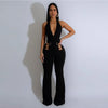 CM.YAYA Women V-Neck Backless Straight Sleeveless Flare Jumpsuits 2025 Summer Hollow Out Sexy One Piece Set Streetwear Outfits