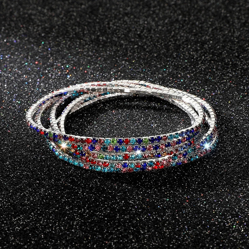 5Pcs/Lot Elastic Crystal Bracelets 2mm Charming Gold Color Crystal Rhinestones Metal Bangle Bracelet Jewelry DIY Gift