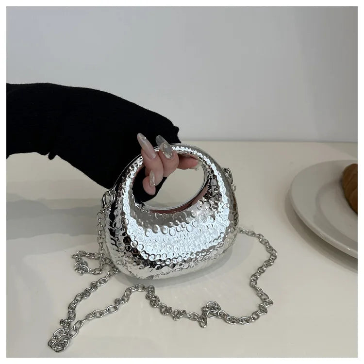 New Gold Silver Fashion Acrylic Moon Women's Handbags Luxury Ladies Clutch Bags Dinner Bag with chain 2024