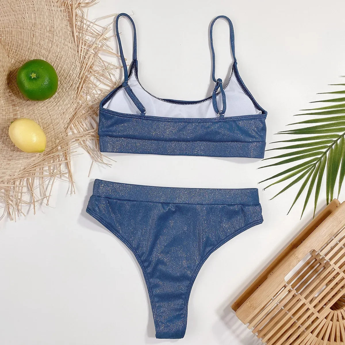 Bikini 2025 Sexy Blue High Waist Swimwear Swimsuit Women Bikinis Set Bathing Suit Beach Bikini Female Push Up Biquinis Feminino