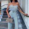 Women Jumpsuit Feather Tube Top Sexy Evening Party Jump Suits Sleeveless High-waisted Straight Playsuits Night Clubwear Overalls