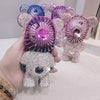 Handheld Fan with Rhinestones Three-Speed Cute Cartoon Bear USB Desktop Portable Convenient Home Office Outdoors Gift