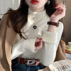 Women's Turtleneck Sweater Winter 2025 Retro Red with Velvet Lining Thickened Inner Wear Thermal Knitting Bottoming Shirt