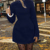 Dulzura Long Sleeves Zipper Bodycon Mini Dress With Pocket Solid Elegant Outfit Office Streetwear Women’S Autumn Winter Clothes