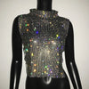 Sexy Rhinestone Backless Party Crop Top Women Glitter Turtleneck TShirt Adjustable Metal Chain Summer Nightculb Diamond Tank Top