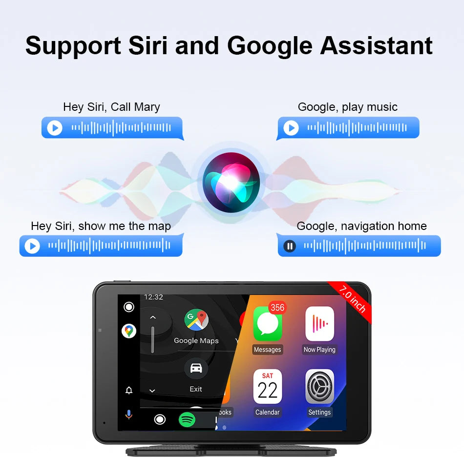 Jansite 7" Car DVR 2.5K Dash cam Wireless Carplay Android Auto Front and Rear Camera Dashboard Driving Recorder Dual Lens Wifi
