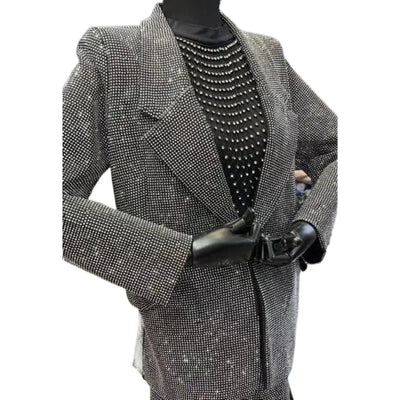 Blingbling Water Drill Suits Jacket 2023 New Spring Loose Long Sleeve Cardigans Mid-long Tailored Collar Women Blazers Coat