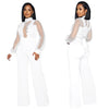 Fashion Women's Clothing Hollow Long-sleeved Loose Wide Leg Jumpsuits Overall Pants Solid Color Sexy Lace