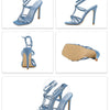 Liyke Summer Blue Denim Sandals Women Elegant Square Toe Party Wedding High Heels Crystal Buckle Narrow Band Female Dress Shoes
