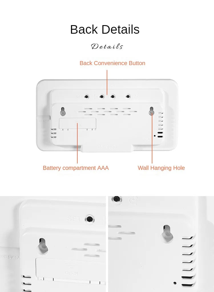 LED Digital Wall Clock Temperature Date Week Display Table Alarm Clocks Voice Control Electronic Clock Brightness Adjustment