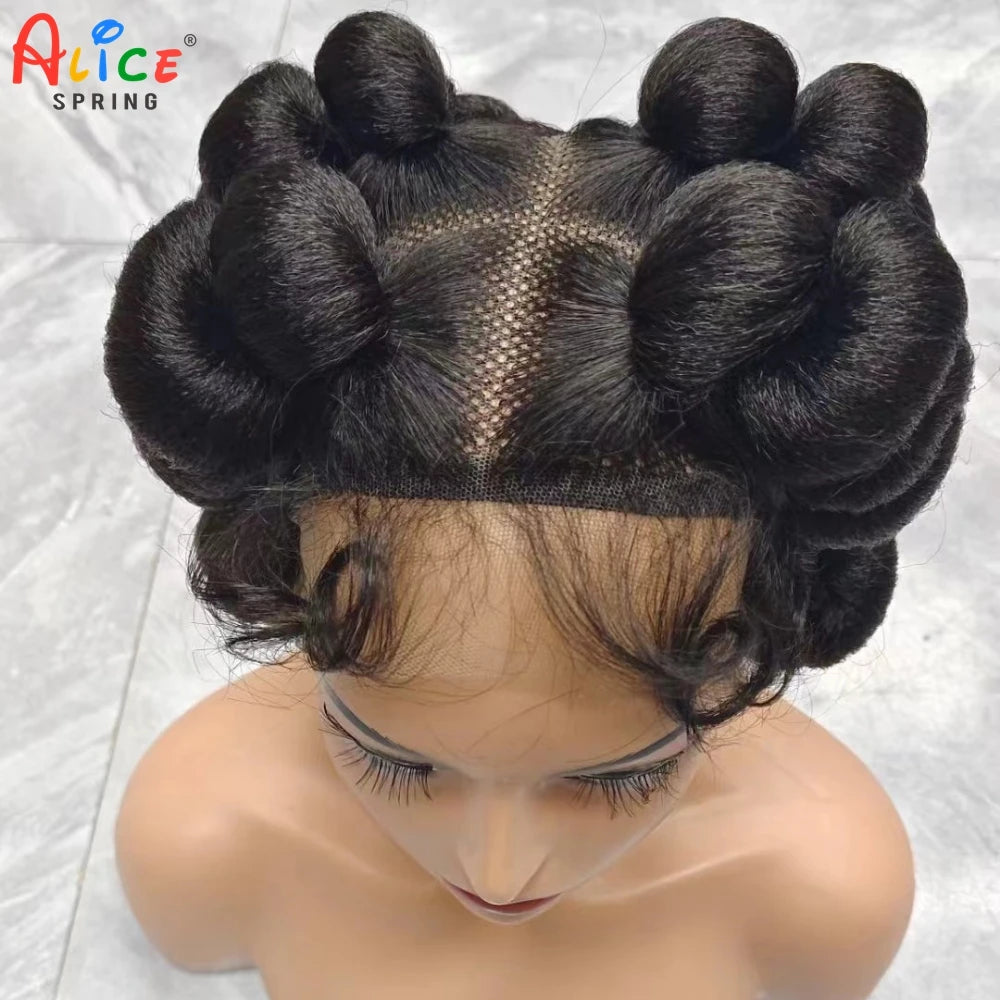 Natural Color 6Inch Transparent Full Lace Braided Wigs Short Cute Handmade Bantu Synthetic Braided Lace Wigs Knotless Braids Wig